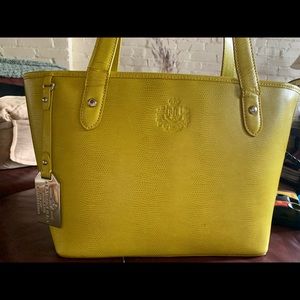 Ralph Lauren Leather Newton Shopper Chartreuse Yellow Tote